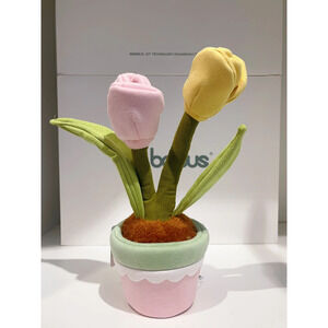 Plushf - Pink and green lace flowerpot planter plush
